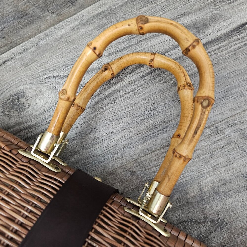DORETTE Vintage Handbag Rattan Woven Wicker Natural Leather Bamboo Basket Bag - Picture 14 of 16